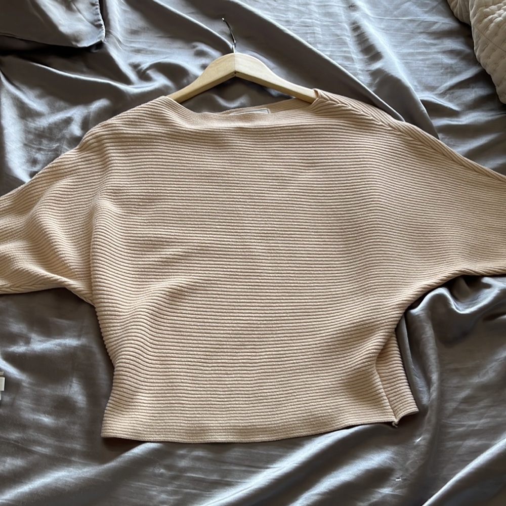 Light Pink Boat Neck Dolman Sleeve Cotton Blend Sweater - Picture 5 of 5